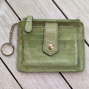 Green Leather Card Holder with Keychain